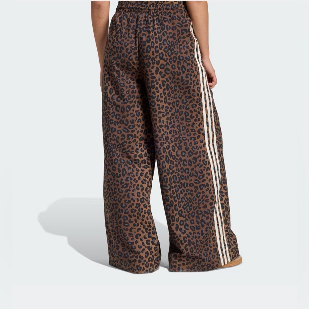 adidas Originals Wide Leg Leopard Print Pants with White Side Stripes - Picture 4 of 10